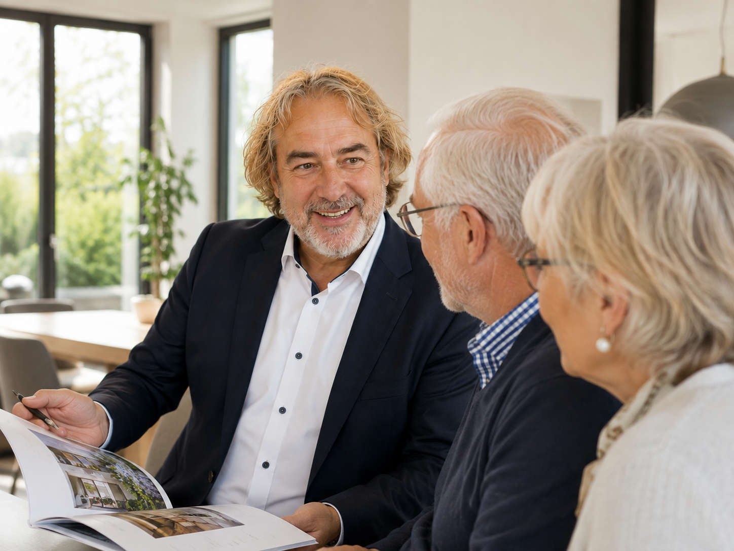 Erik Janssen im Beratungsgespräch mit Kunden am Tisch